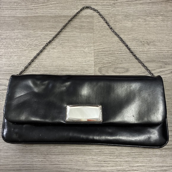 Kate Landry Handbags - Kate Landry Black Faux Leather Convertible Evening Clutch Crystal Bead